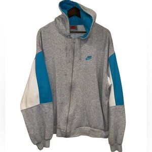 Vintage Nike Men’s 80s Colorblock Heathered Gray Blue White Zip Up Hoodie Sz XL